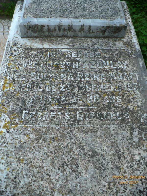 Stèle de MOATTI Régine Sultana