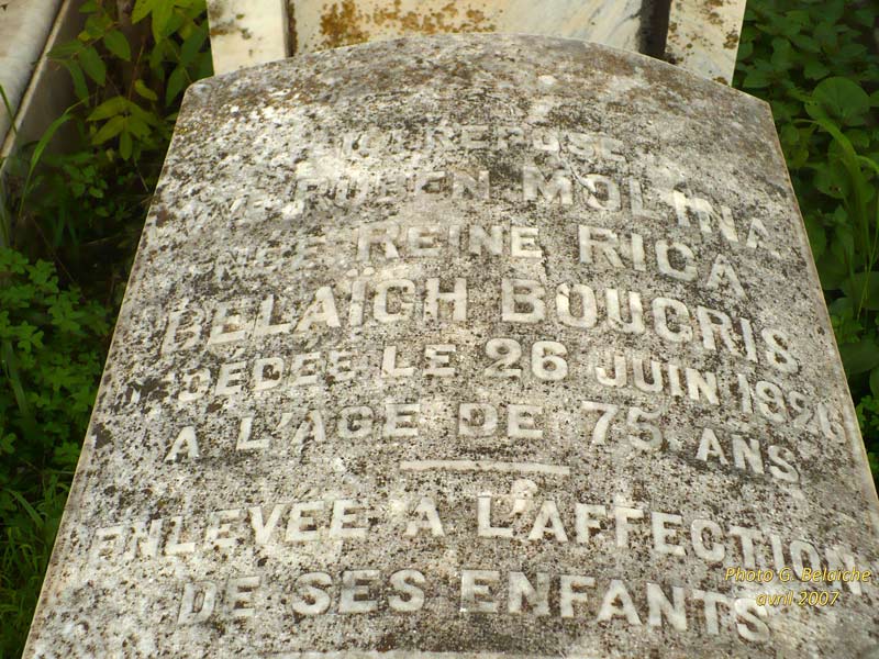 Grafsteen van BELAICHE BOUCRIS Reine Ricca Blanch