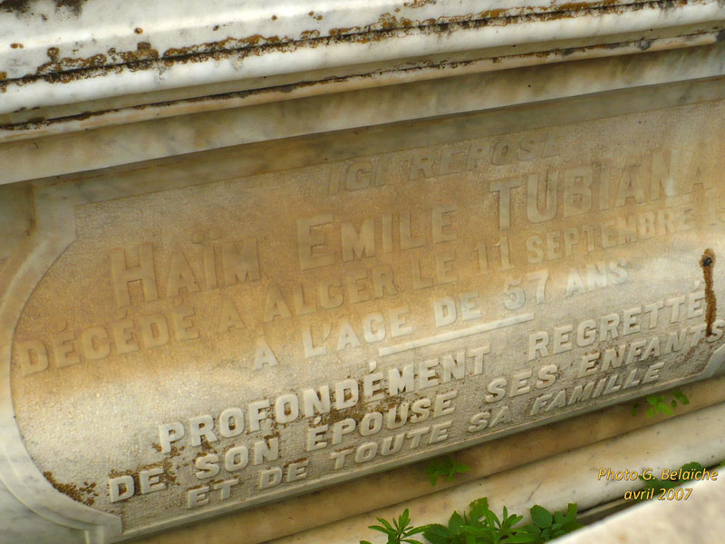 Grafsteen van TUBIANA Haïm Emile