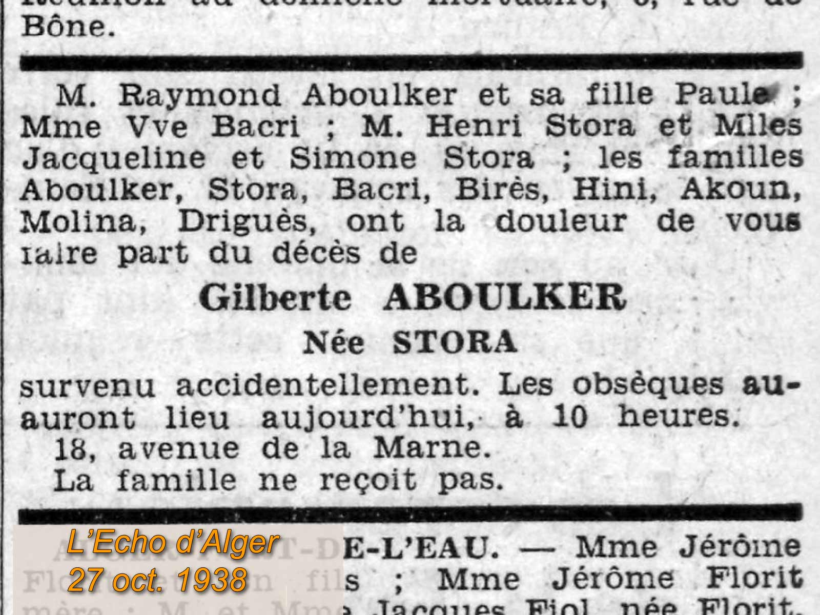 Stèle de STORA Gilberte