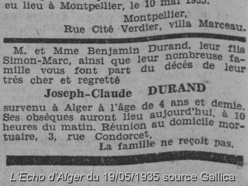 DURAND Joseph Claude का स्मारक