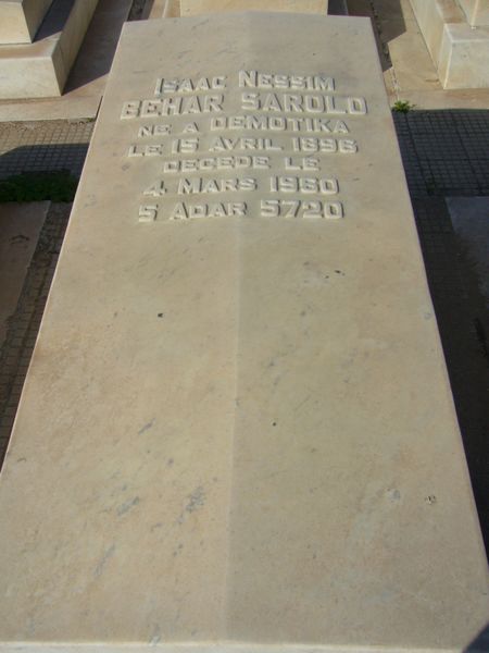 Lápide de BEHAR SAROLO Isaac Nessim