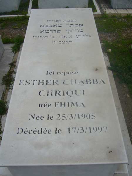 Grafsteen van CHRIQUI Esther Chabba