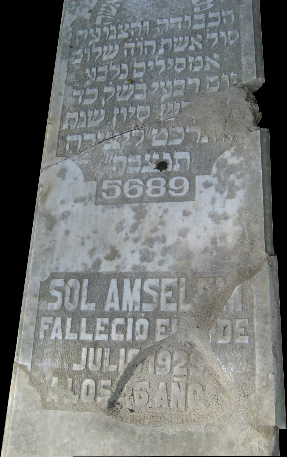 מַצֵּבה פון Amselem Sol Nom et Prénom Epoux(se) Shalom, Amselem