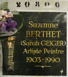 Lápide de BERTHET Sonia BORENSTEIN, Mme GEIGER, dite Suzanne