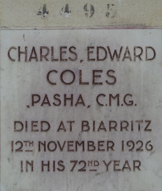 شاهدة قبر COLES PASHA Charles Edward COLES, dit