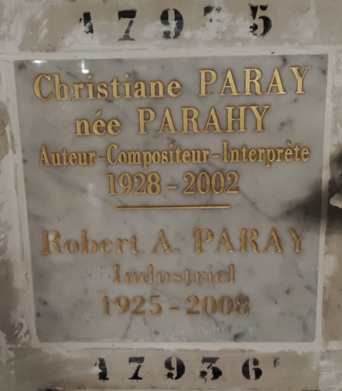 Stèle de PARAY Christiane, née PARAHY