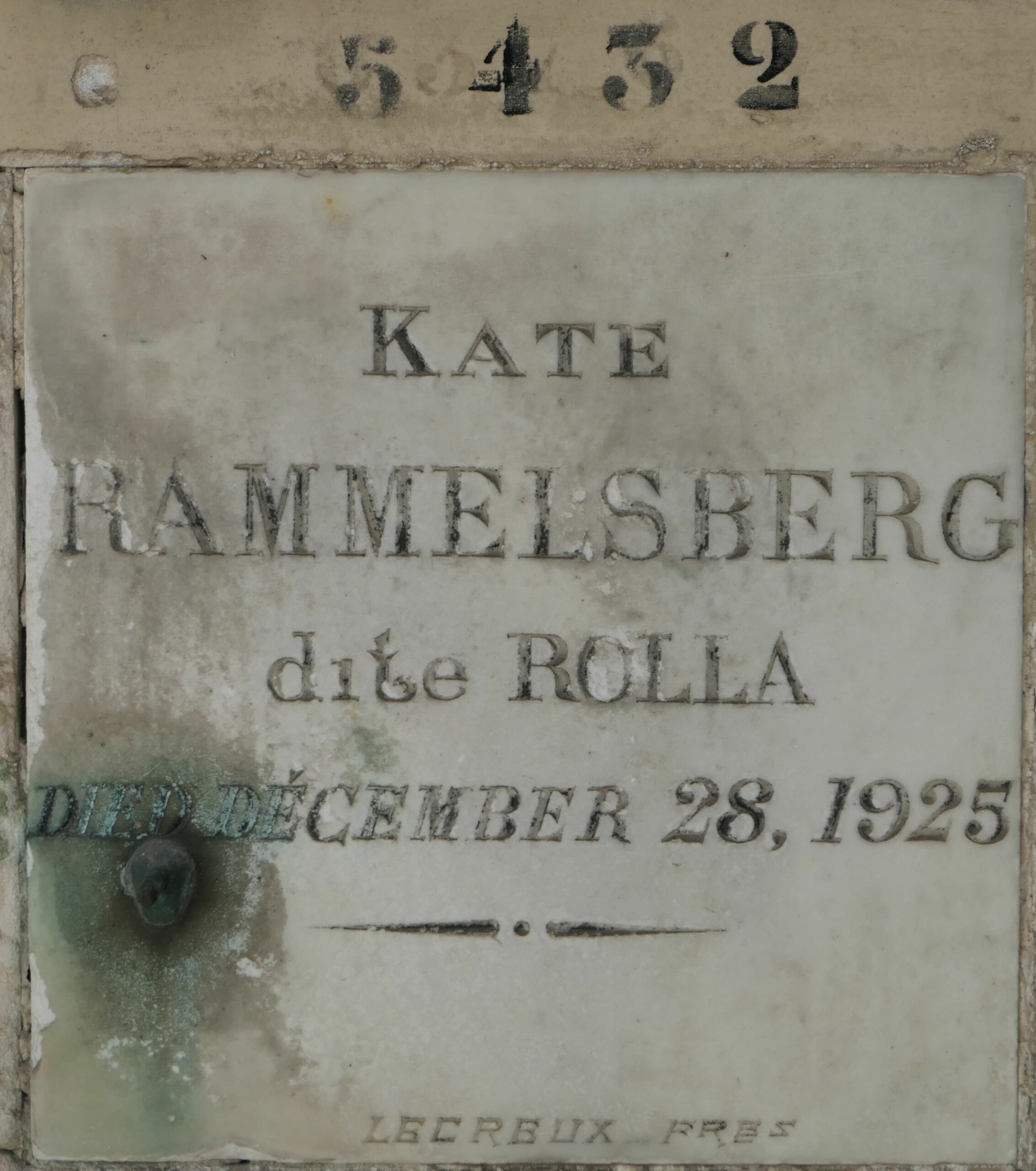 מצבת ROLLA Katherine RAMMELSBERG, née WHEAT, dite Kate