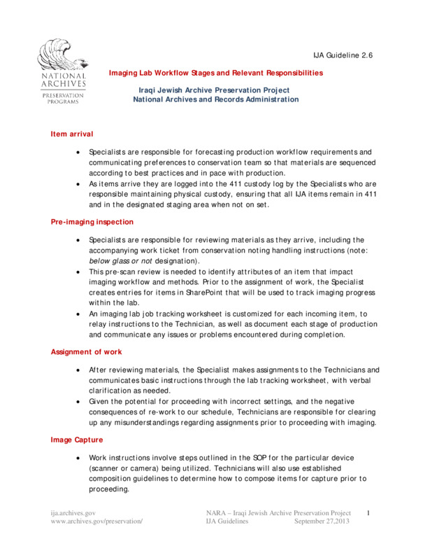 ija-workflow-stages-and-relevant-responsibilities — page 1 · Iraqi Jewish Archive (NARA) · judeoiraq.org
