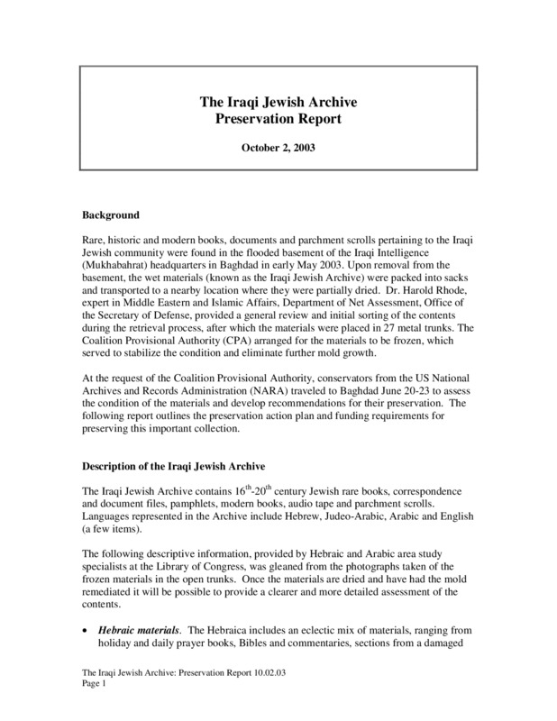 ija-the-iraqi-jewish-archive-preservation-report — page 1 · Iraqi Jewish Archive (NARA) · judeoiraq.org