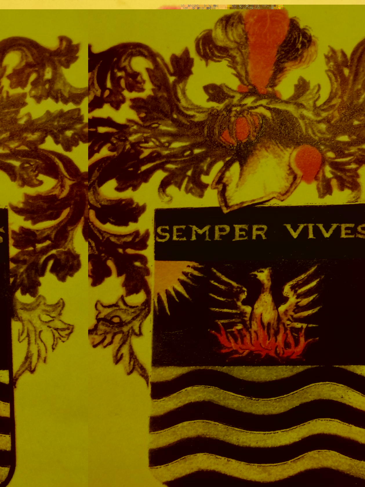 Armoiries de la famille Bibas — devise « SEMPER VIVES » (« toujours tu vivras »). Blason attribué à Marco Bibas, fait duc pour son action à la bataille de Lépante (1571) ; transmis par Gérard Cabin-Bibas, joint au témoignage d’Ephraïm Alfred Enkaoua.